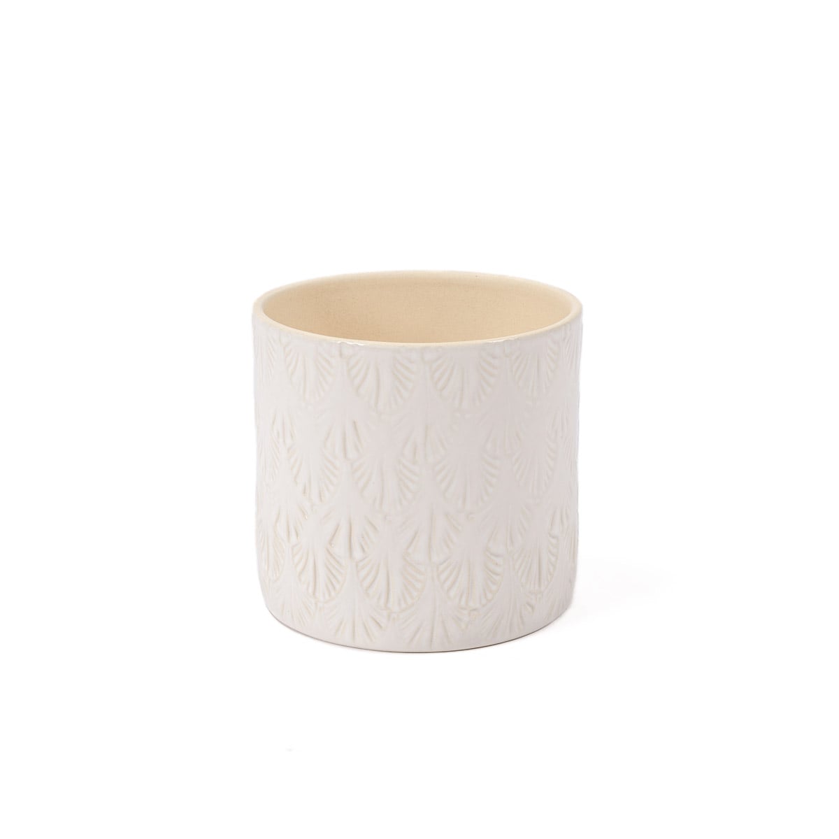 Vaso branco de cerâmica com decoração folhas 12,8cm da hôma, fotografia 1