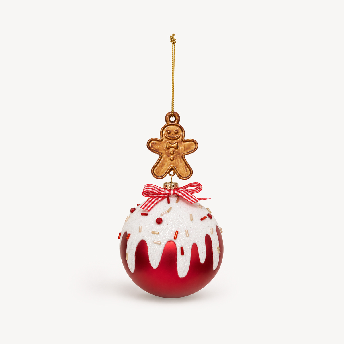 Bola de natal efeito glace e bolacha de gengibre 8cm