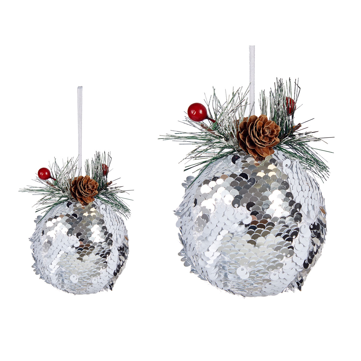 Bola de natal prateada com pinhas e bagas 8cm by hôma, photo 1