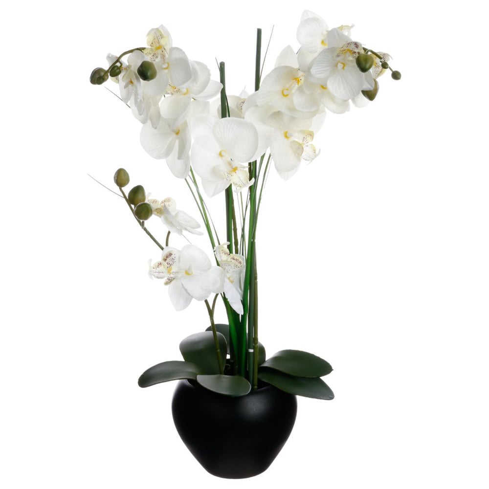 Vaso em cerâmica preto com orquidea artificial da hôma, fotografia 1