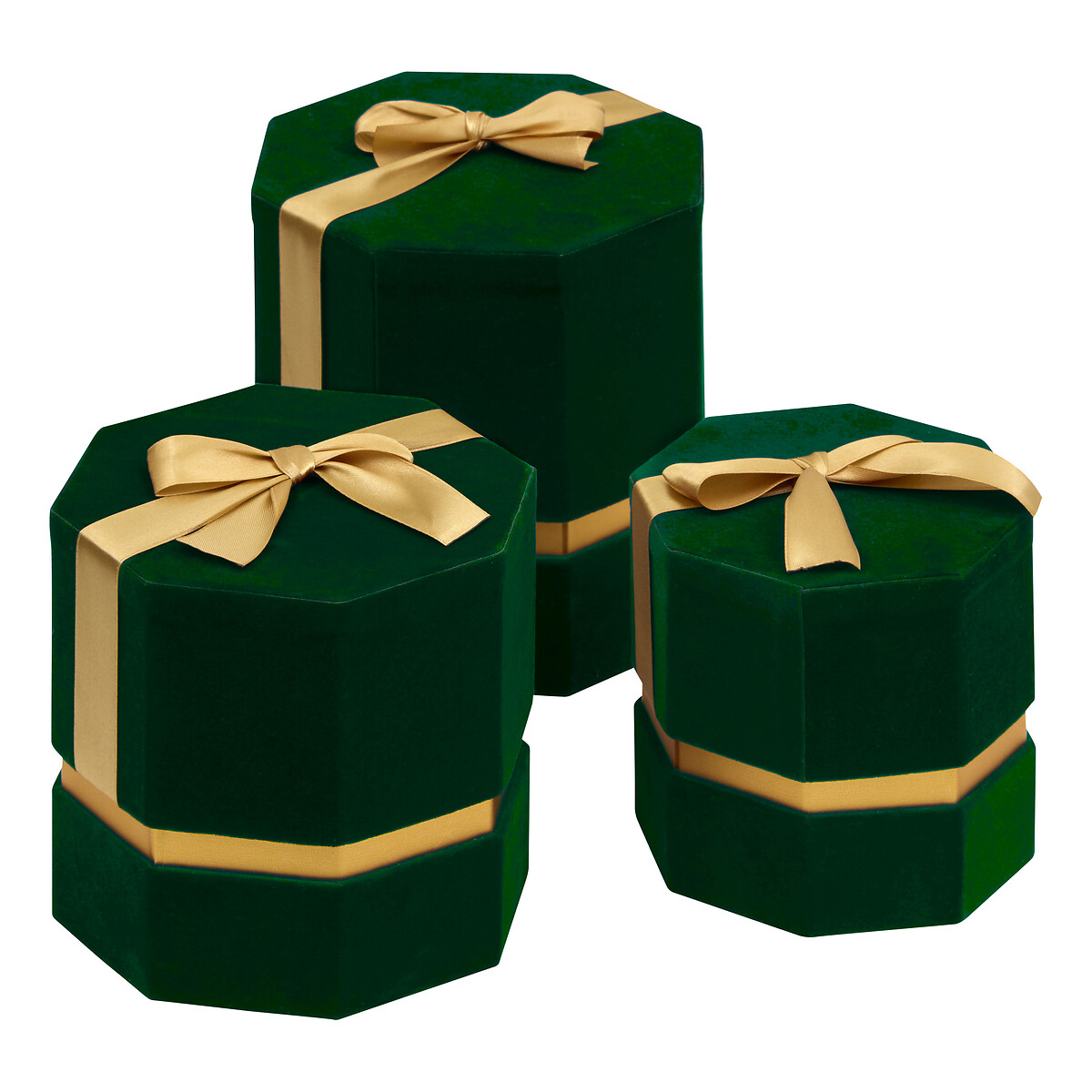 Conjunto de 3 caixas de oferta em veludo verde by hôma, photo 1