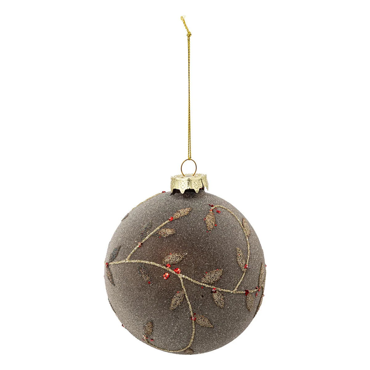 Bola com raminhos castanho e dourado em vidro 10cm by hôma, photo 1