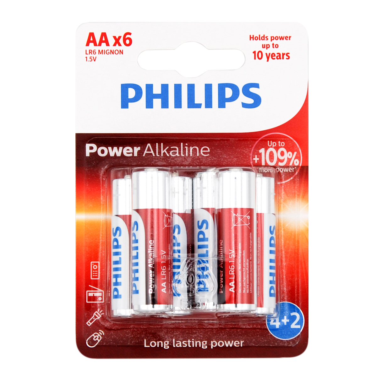 Conjunto de 6 pilhas alcalina Philips power LIFE lr06 da hôma, fotografia 1