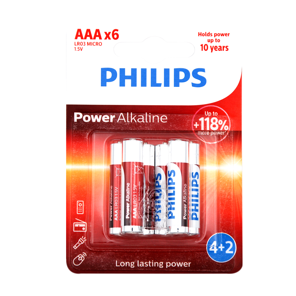 Conjunto de 6 pilhas alcalina Philips power life lr03 by hôma, photo 1