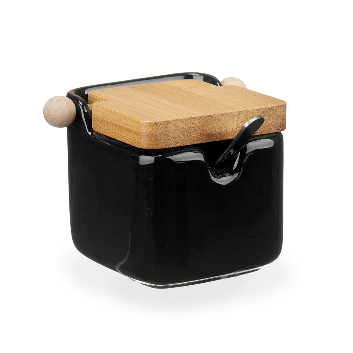 Açucareiro preto em cerâmica com tampa em bambu 190ml by hôma, photo 1
