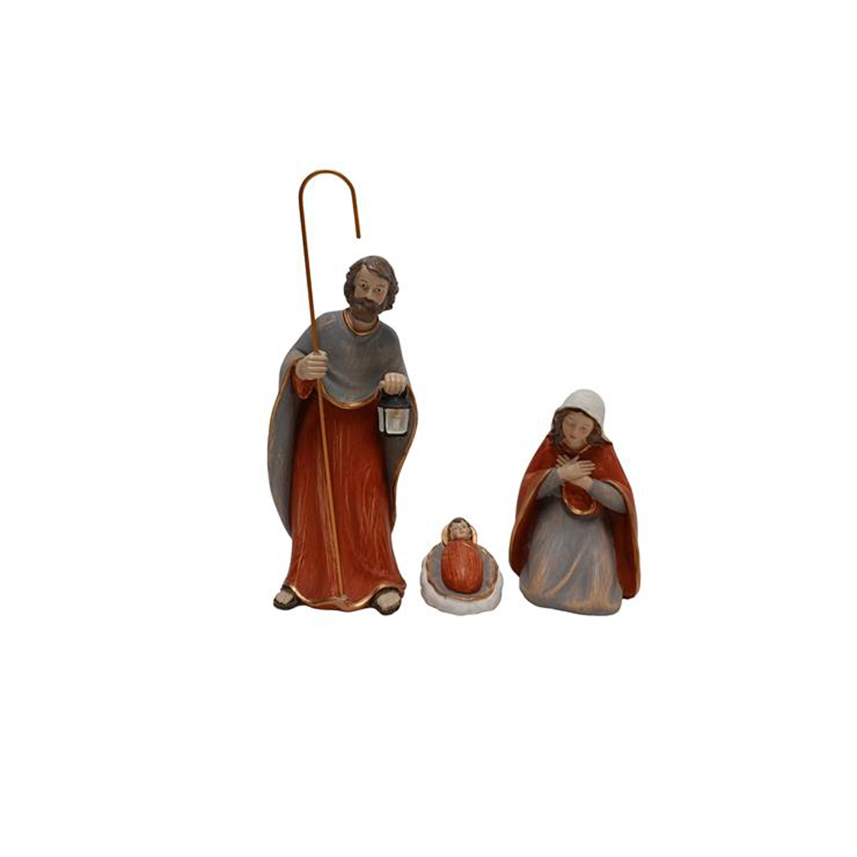 Conjunto de 3 figuras vermelho e cinza para presépio da hôma, fotografia 1