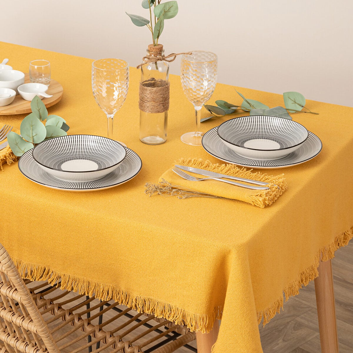 Toalha de mesa MAHA amarela em algodão 150x250cm da hôma, fotografia 1
