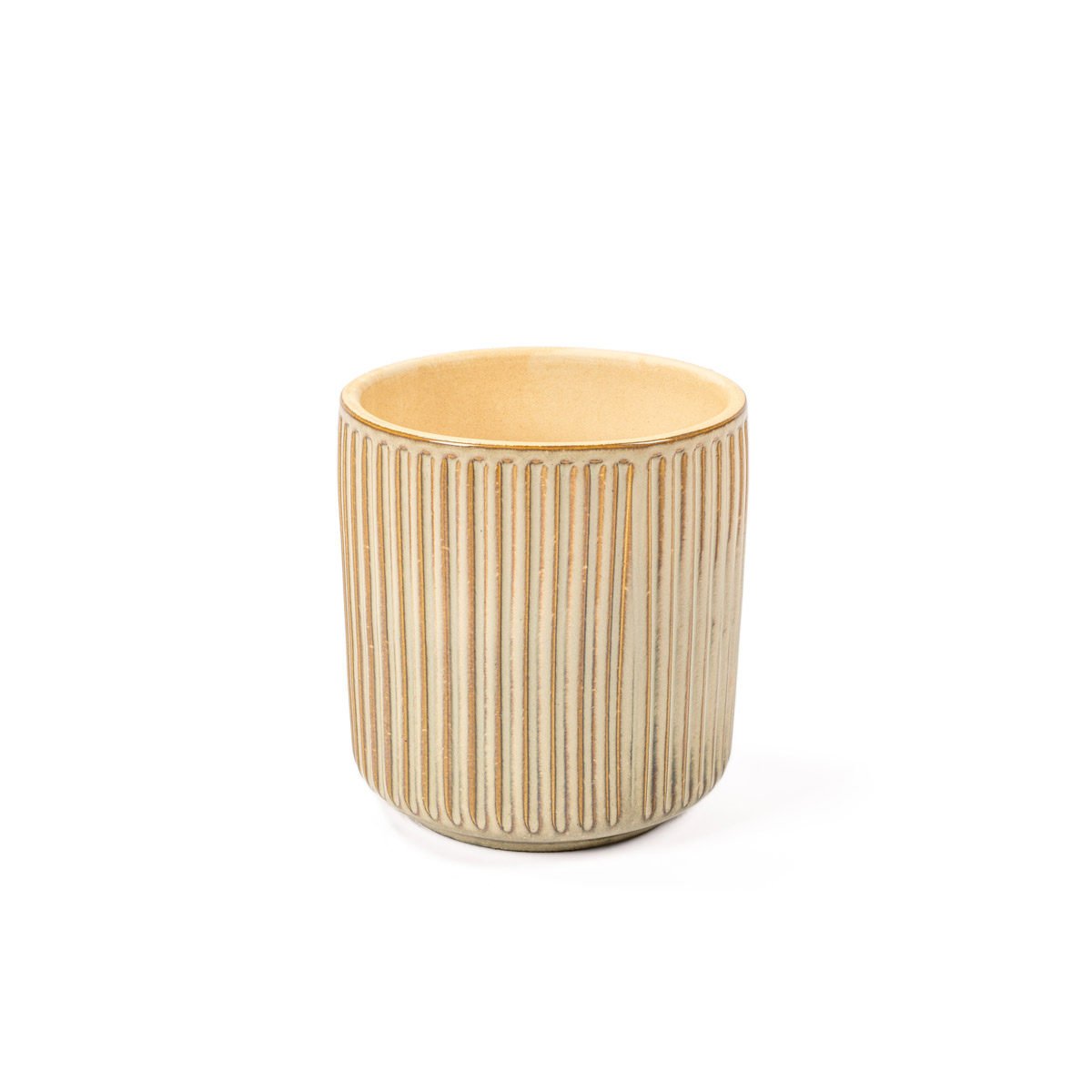 Vaso de cerâmica decoração riscas taupe 15cm da hôma, fotografia 1