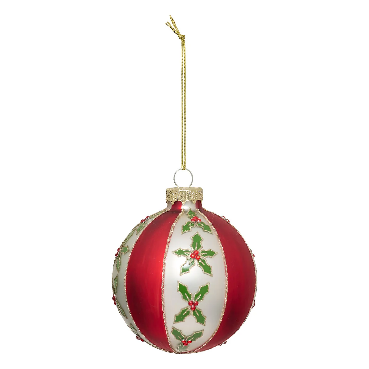Bola de natal com riscas e azevinho 8cm by hôma, photo 1