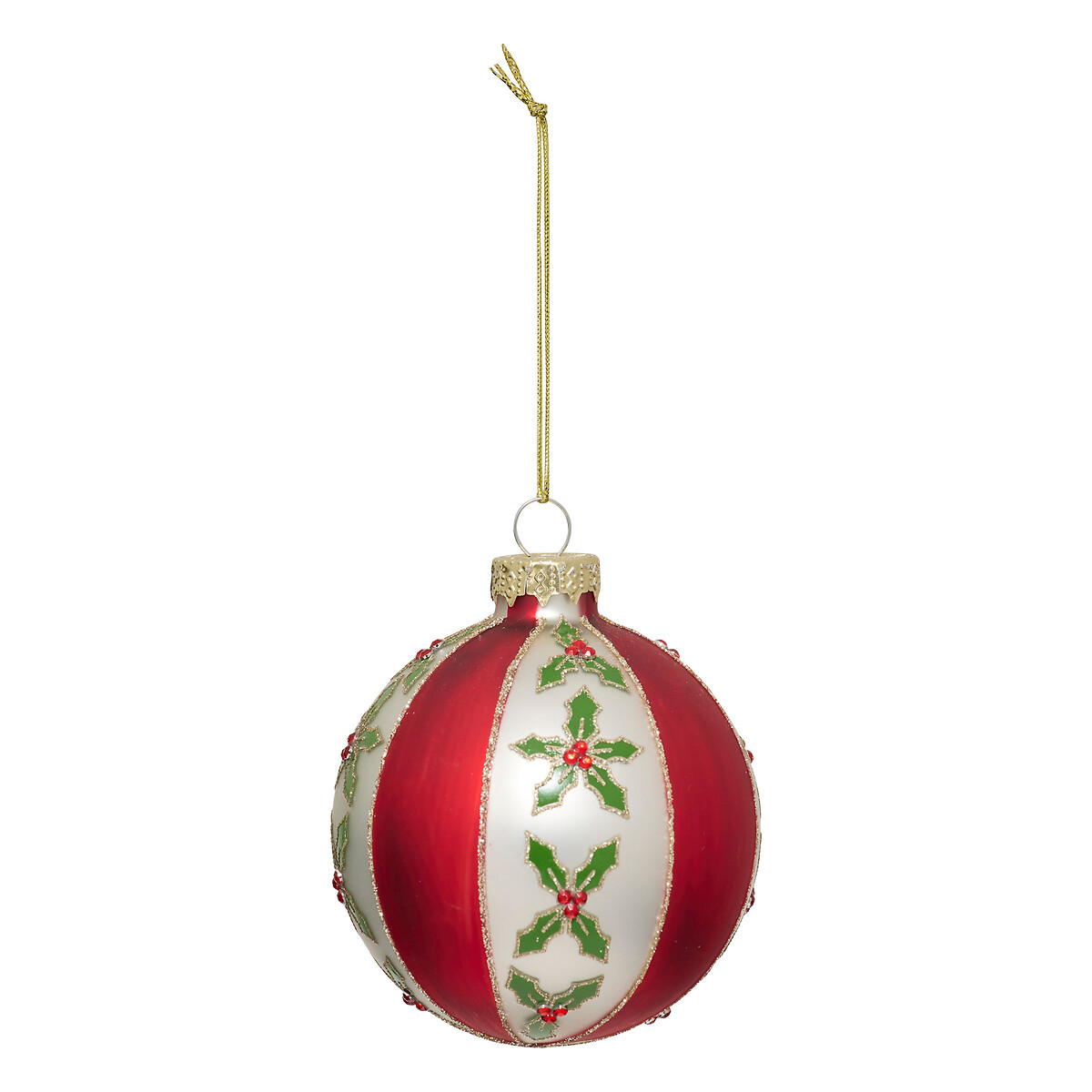 Bola de natal com riscas e azevinho 8cm da hôma, fotografia 1