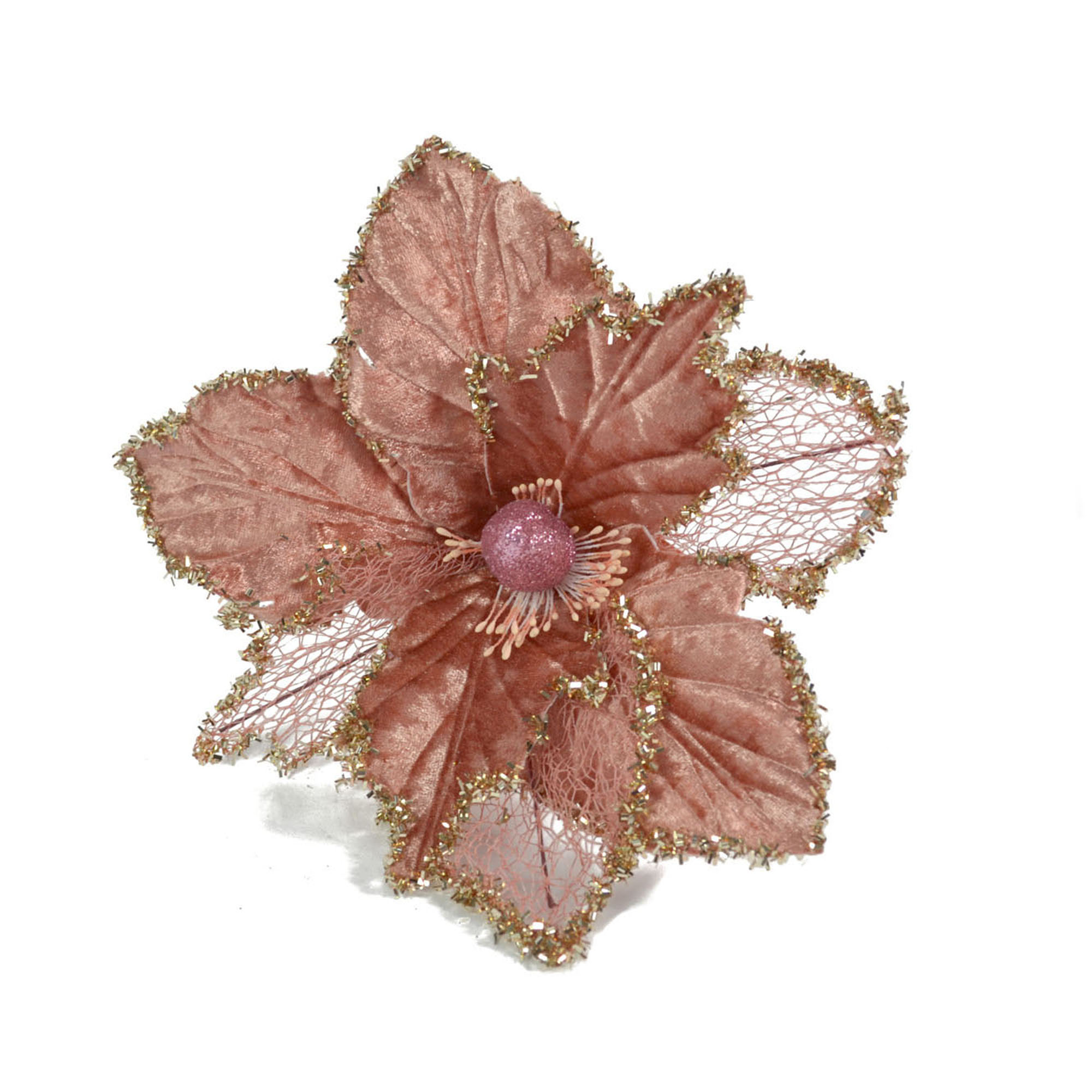 Flor natalícia rosa de veludo com pinça 18cm da hôma, fotografia 1