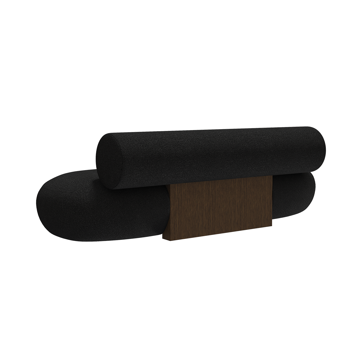 The back of the Hippo Sofa Wood with a dark smoked oak back piece and Baru 0390 fabric
