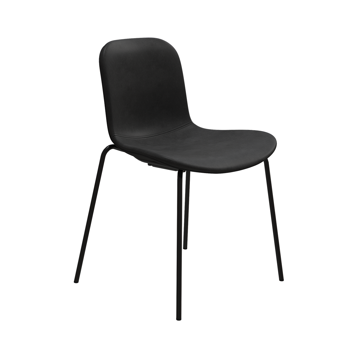 Langue Chair with Dunes Anthracite leather upholstery and black steel legs.