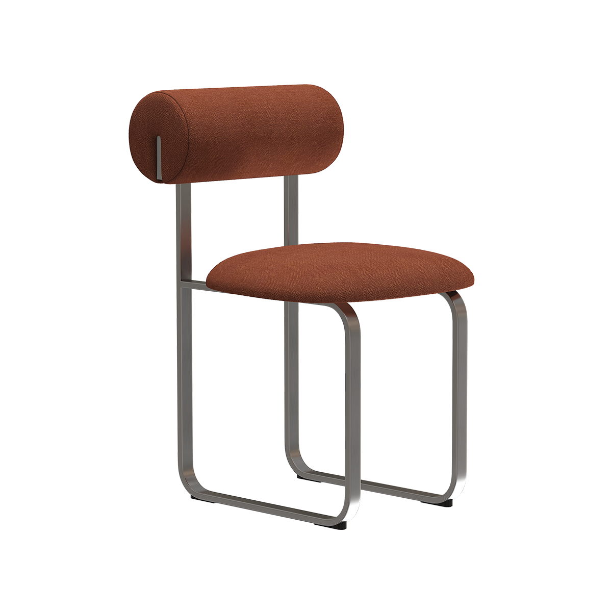 Hippo Chair Steel with a brushed steel frame and Keiga 0572 fabric