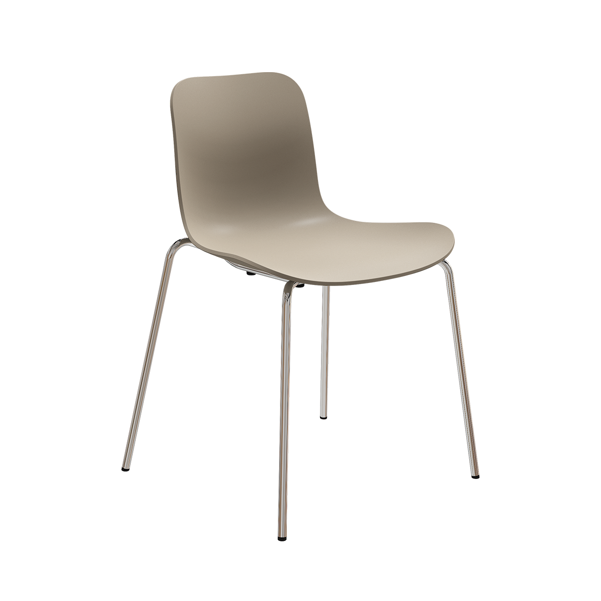 Langue Chair with warm grey polypropylene seat and chrome legs.